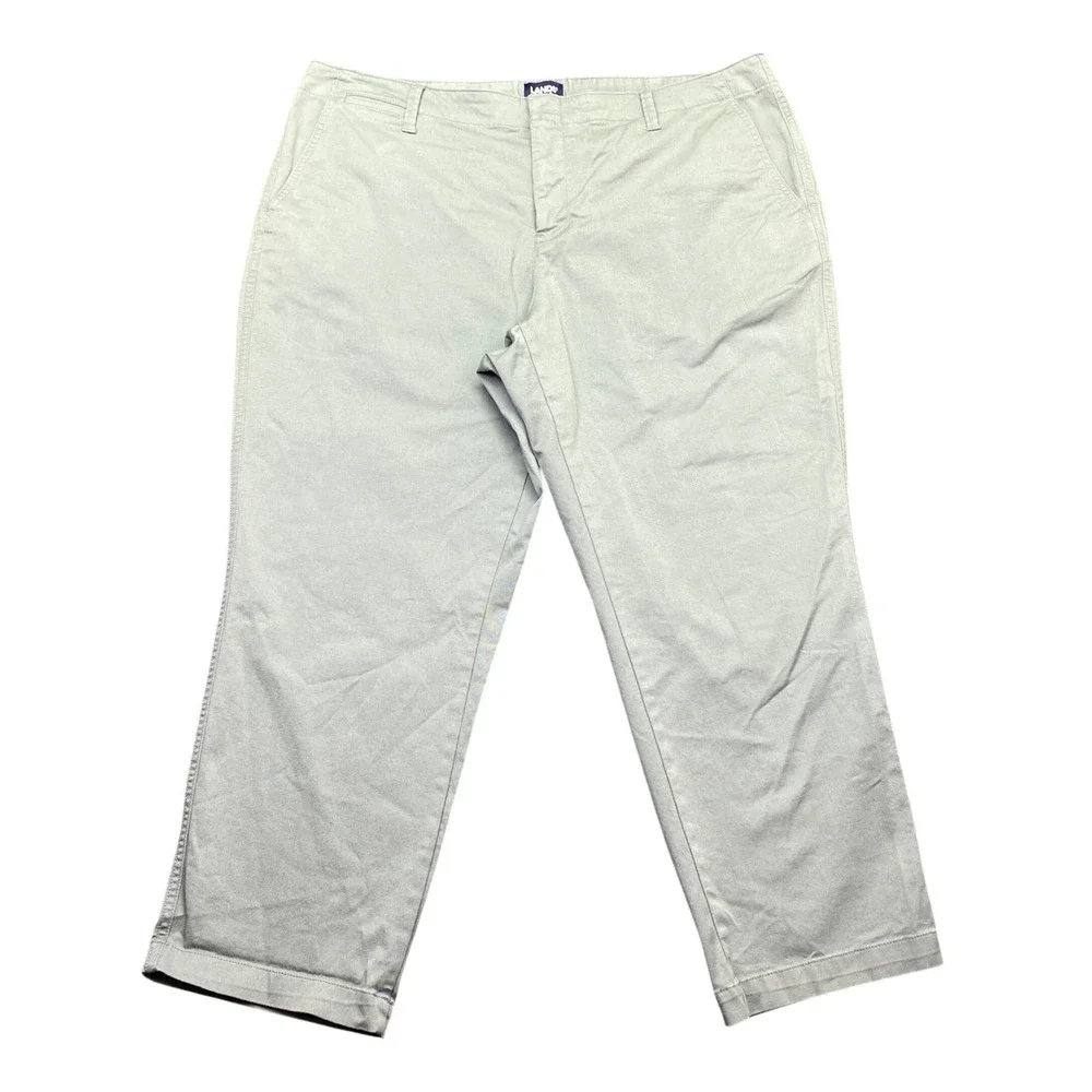Lands End Womens 18P Sage Green Chino Pants Cotton Stretch Petite 10332